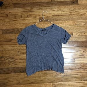 blue and grey striped cropped tee
